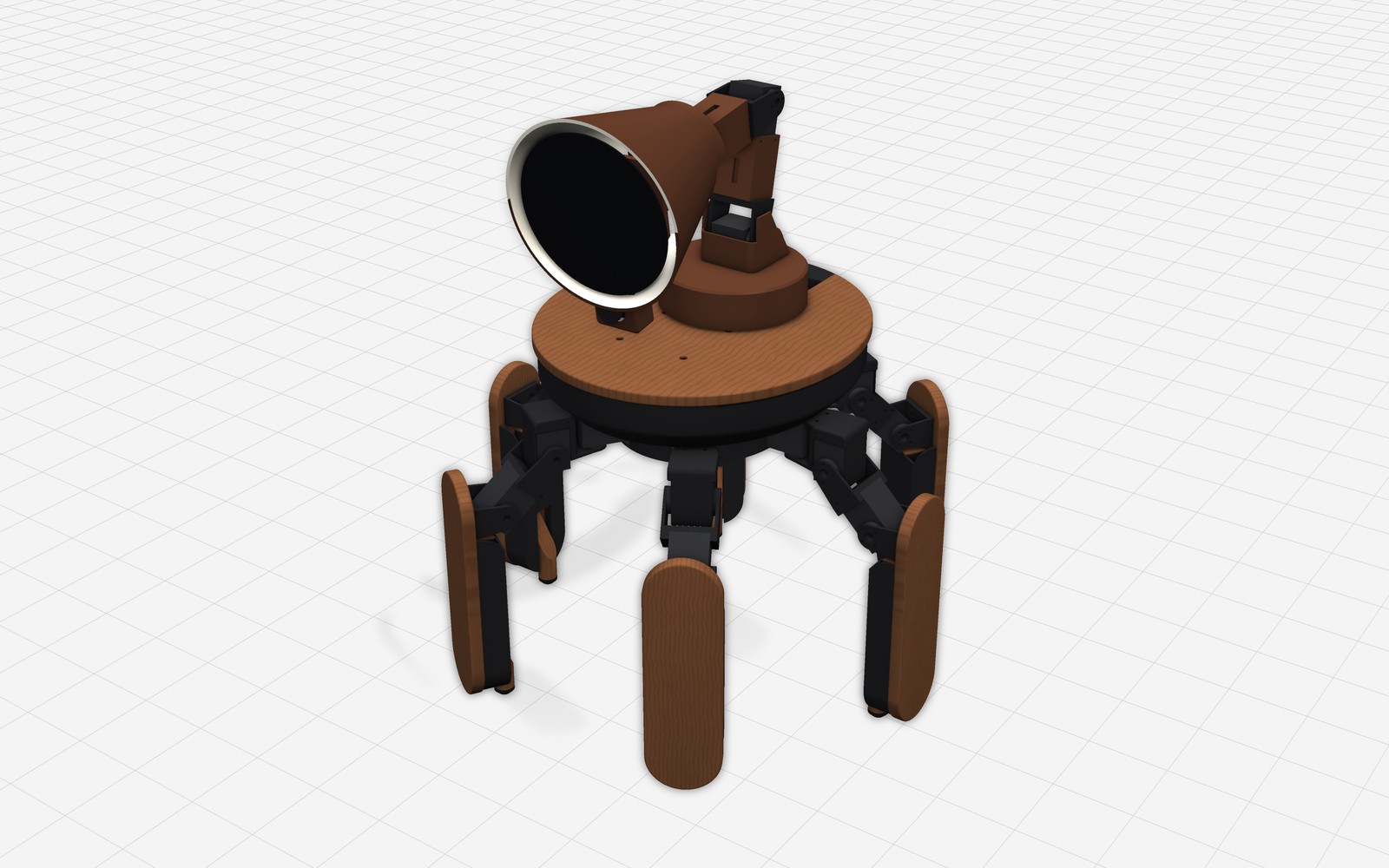 CAD data of Palmimo DevKit: the top plate, head, and six-leg assembly shown in 3D.